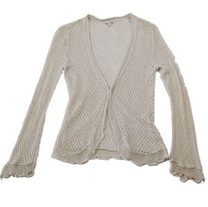 J Jill Silk Linen Open Knit Beige Y2K Cardigan Petite Small Fairy Cottage
